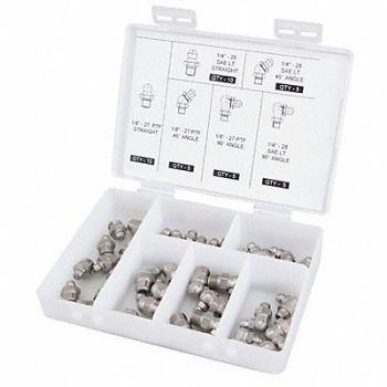 WESTWARD SS Grease Fitting Assortment SAE, 5NUF1