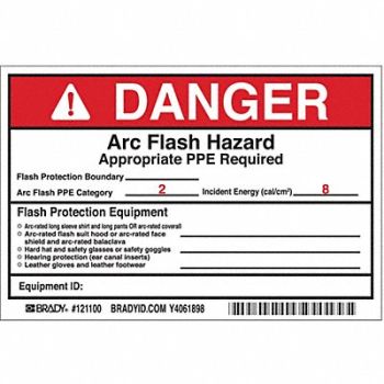 BRADY Arc Flash Protect Lbl 4inx6in Vinyl PK5, 5RB94