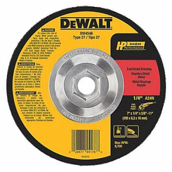 DEWALT Depressed Center Whl T27 7x1/4x5/8-11 AO, 5TE84