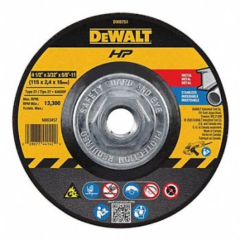 DEWALT Depressed Ctr Whl T27 4.5x3/32x5/8-11 AO, 5TU26