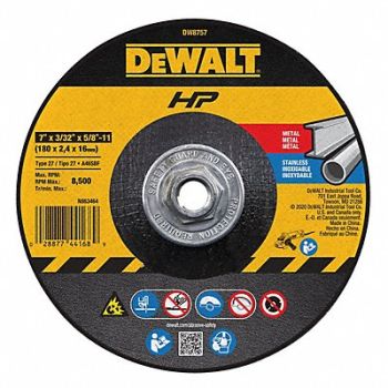 DEWALT Depressed Ctr Wheel T27 7x3/32x5/8-11 AO, 5TU38