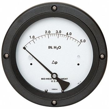 MIDWEST INSTRUMENT G8762 Pressure Gauge 0 to 5 In H2O, 5UXP8