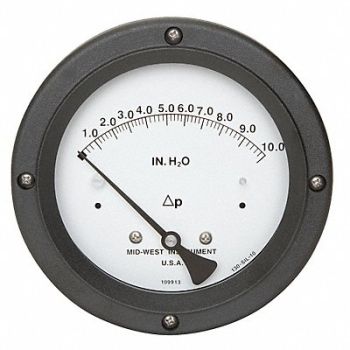 MIDWEST INSTRUMENT G8762 Pressure Gauge 0 to 10 In H2O, 5UXP9