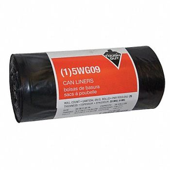TOUGH GUY Trash Bags 38 gal Black PK25, 5WG09