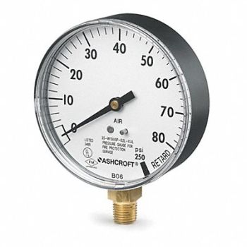 ASHCROFT Pressure Gauge 0 to 80 psi 3-1/2In 1/4In, 5WJ62