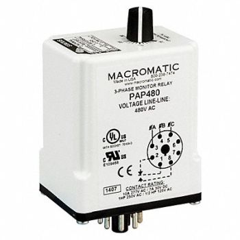 MACROMATIC Phase Monitor Relay 208VAC Plug SPDT, 5WMJ4