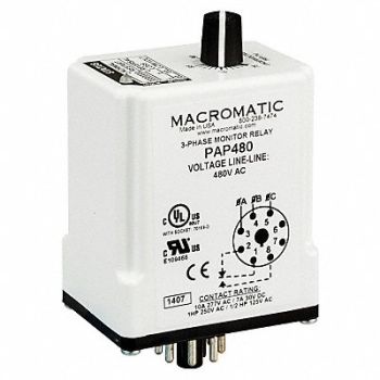 MACROMATIC Phase Monitor Relay 240VAC Plug SPDT, 5WMJ5