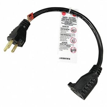 GRAINGER APPROVED Extension Cord 1ft 16Ga 13A SJT Blk, 5XFP6