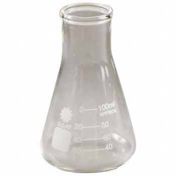 LAB SAFETY SUPPLY Flask Erlenmeyer Glass 100mL PK12, 5YHL6