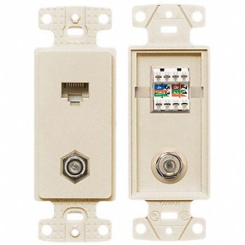 HUBBELL WIRING DEVICE-KELLEMS Wall Plate and Jack Cat 5e/F-Type Lt Al, 5YLX5