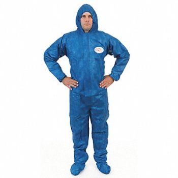 VIROGUARD Hooded Coverall w/Boots Blue 5XL PK25, 5YLY7