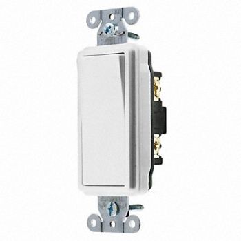 HUBBELL Wall Swtch 1-Pole 120/277V 15A Wht Rockr, 5Z780