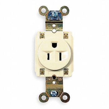 HUBBELL Receptacle Single 15A 5-15R 125V Ivory, 5Z813