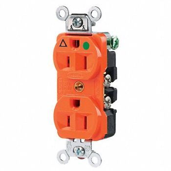 HUBBELL Receptacle Duplex 15A 5-15R 125V Orange, 5Z827