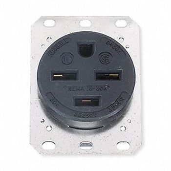 HUBBELL Receptacle Single 30A 15-30R 250V Black, 5Z889