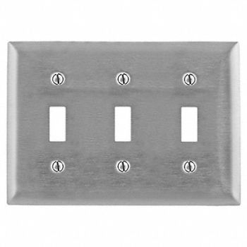 HUBBELL Tgl Switch Wll Plt Stnd Silver 3Gng Brsh, 5Z996