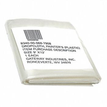 ABILITY ONE Drop Cloth 9 ft L 12 ft W Plastic, 60GV64