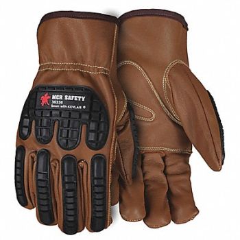 MCR SAFETY Leather Gloves Brown L PK12, 60HR21