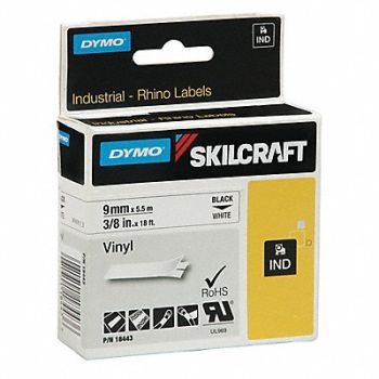 SKILCRAFT Cassette Vinyl Label Tape 3/8 White/Blk, 60KR98