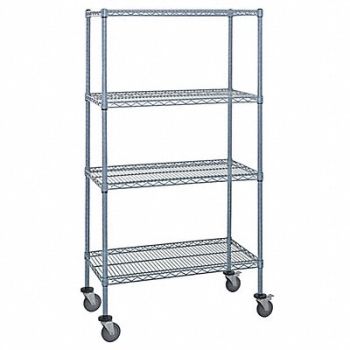 QUANTUM STORAGE SYSTEMS Mobile Stem Caster Cart Gray 4 Shelves, 60TR84