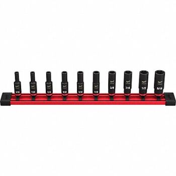 MILWAUKEE Impact Socket Set Steel 6-Point 1/4, 61DN88