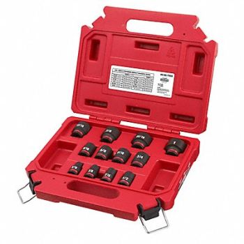 MILWAUKEE Impact Socket Set Steel 6-Point 3/8, 61DN91