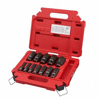 MILWAUKEE Impact Socket Set Steel 6-Point 3/8, 61DN92