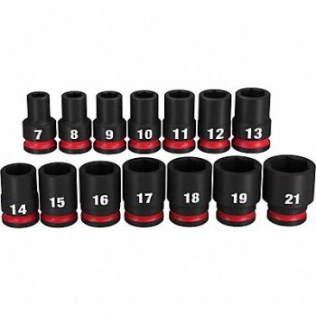 MILWAUKEE Impact Socket Set Steel 6-Point 3/8, 61DN93