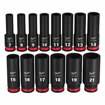 MILWAUKEE Impact Socket Set Steel 6-Point 3/8, 61DN94