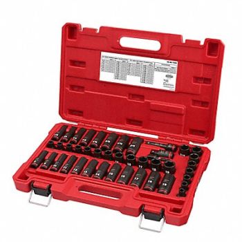 MILWAUKEE Impact Socket Set Steel 6-Point 3/8, 61DN95