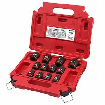 MILWAUKEE Impact Socket Set Steel 6-Point 1/2, 61DN96