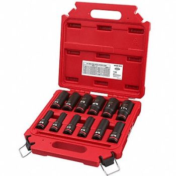 MILWAUKEE Impact Socket Set Steel 6-Point 1/2, 61DN97