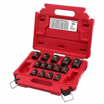 MILWAUKEE Impact Socket Set Steel 6-Point 1/2, 61DN99