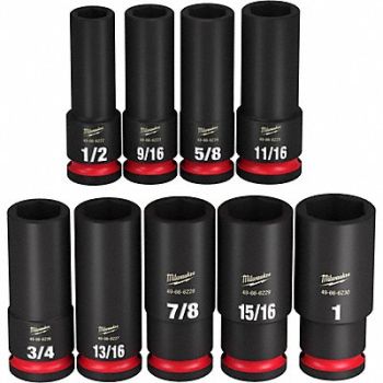 MILWAUKEE Impact Socket Set Steel 6-Point 1/2, 61DP09