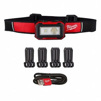 MILWAUKEE Headlamp Plastic Black Red 450lm, 61KM26