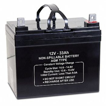 GRAINGER APPROVED Sealed Lead Acid Battery 12VDC 33Ah, 61KW68