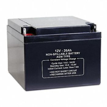 GRAINGER APPROVED Sealed Lead Acid Battery 12V 26Ah AGM, 61KW85