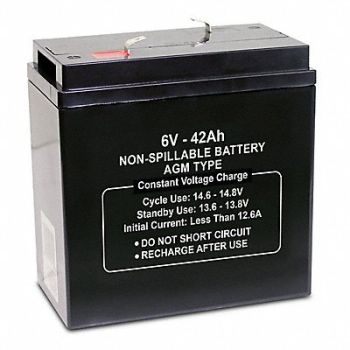 GRAINGER APPROVED Sealed Lead Acid Battery 6V 36Ah AGM, 61KW87