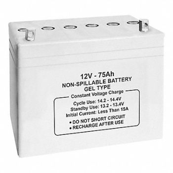 GRAINGER APPROVED Sealed Lead Acid Battery 12V 75Ah GEL, 61KW89