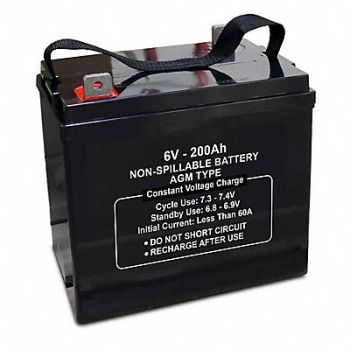 GRAINGER APPROVED Sealed Lead Acid Battery 6V 200Ah L5, 61KW94