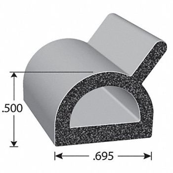 FAIRCHILD Foam Rubber Seal w/Adhesive Back D-Shape, 61UJ67