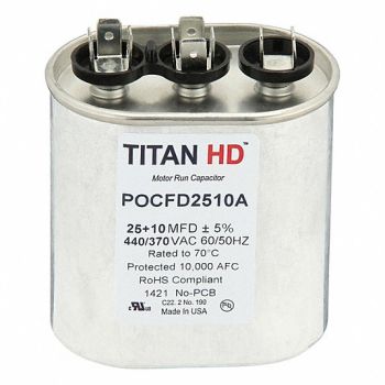 TITAN HD Oval Motor Dual Run Capacitor 440-370VAC, 61UN50