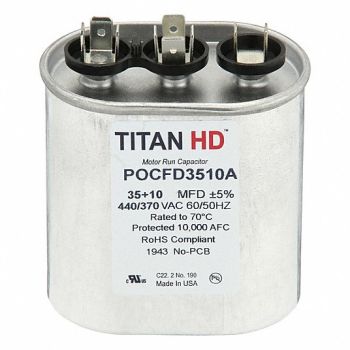 TITAN HD Oval Motor Dual Run Capacitor 440-370VAC, 61UN56