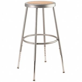 NATIONAL PUBLIC SEATING Round Stool Adjustable Legs Gray 25 H, 3LLV9