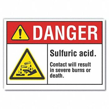 LYLE Sulfuric Acid Danger Rflct Label 5x7in, 62RZ74