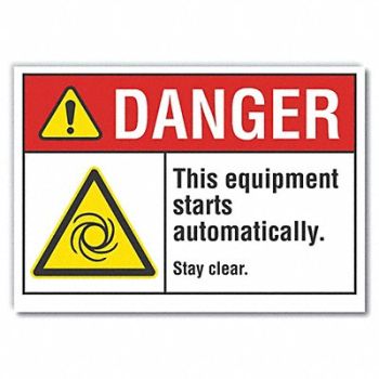 LYLE Mach Operation Danger Lbl 5x7in Polyest, 62TD11