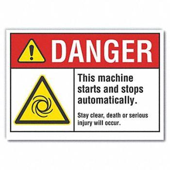 LYLE Machine Operation Danger RflctvLbl 5x7in, 62TD29