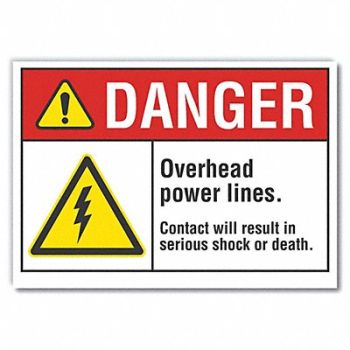 LYLE Overhead Power Lines Rflct Lbl 5x7in, 62TF95