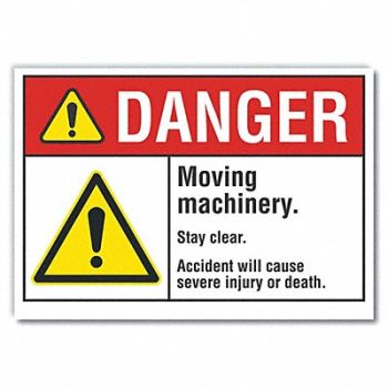 LYLE Moving Mach. Danger Label 5x7in Polyest, 62TG50
