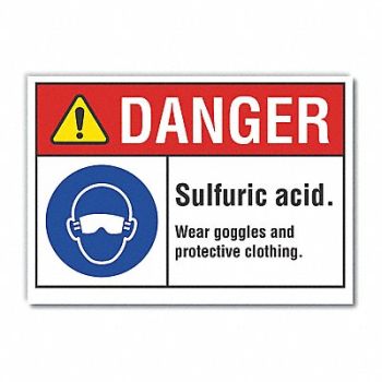 LYLE Sulfuric Acid Danger Rflct Label 5x7in, 62TL68